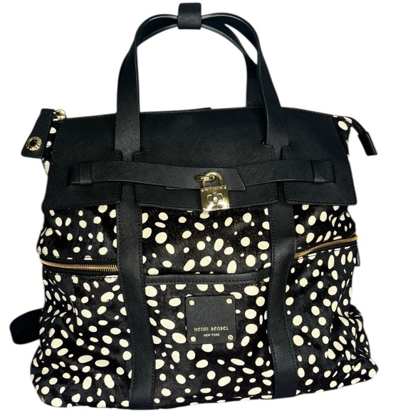 henri bendel Handbags - henri bendel Black and White Polka Dot Backpack Tote with Gold Hardware